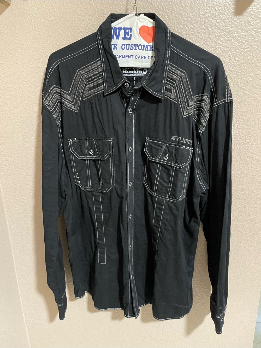 Affliction Black Long-Sleeve Western Stitch Button-Up Shirt